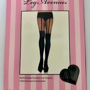 Leg Avenue Black Opaque Garterbelt Pantyhose